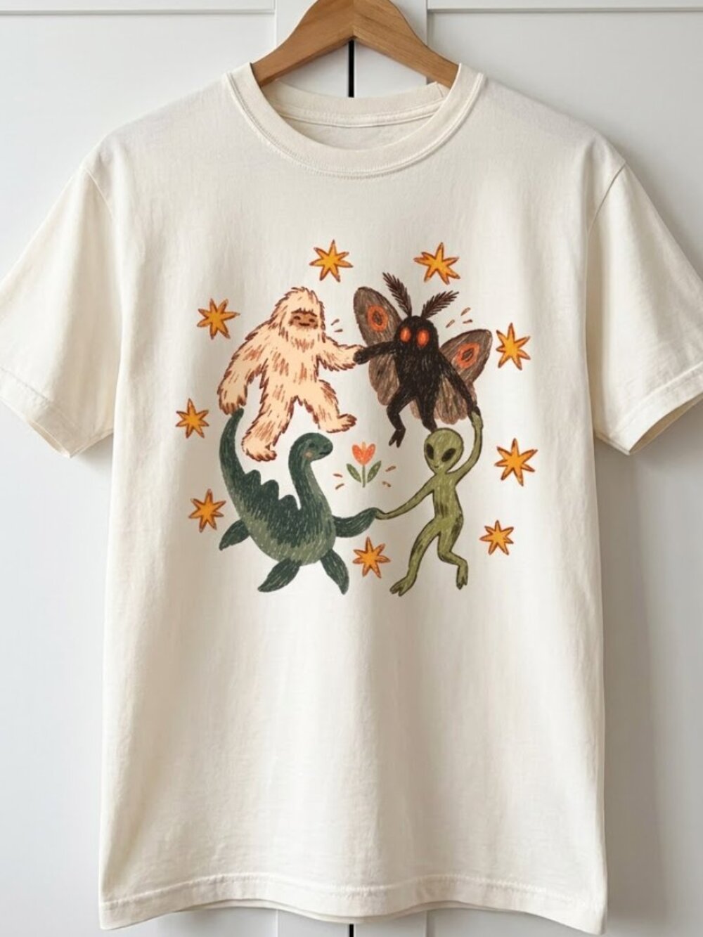 Dancing Cryptids Graphic Tee, Bigfoot Mothman Alien shirt, Weirdcore Tee